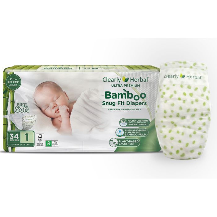 Подгузники Clearly Herbal Bamboo, розмір 1 (2-5 кг), 34 шт (1133)