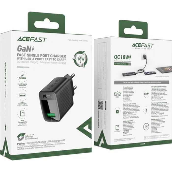 Зарядное устройство Acefast USB-A 20W + Type-C cable A90 Fast Charger Black (6974316280064) изображение 7