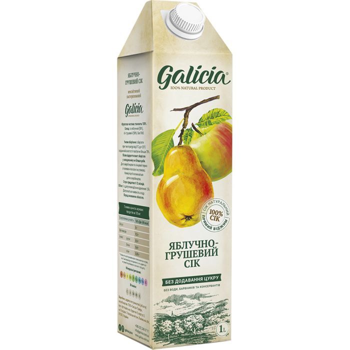 Сок Galicia Яблочно-грушевый прямого отжима неосвещенный 1 л (4820209560398)