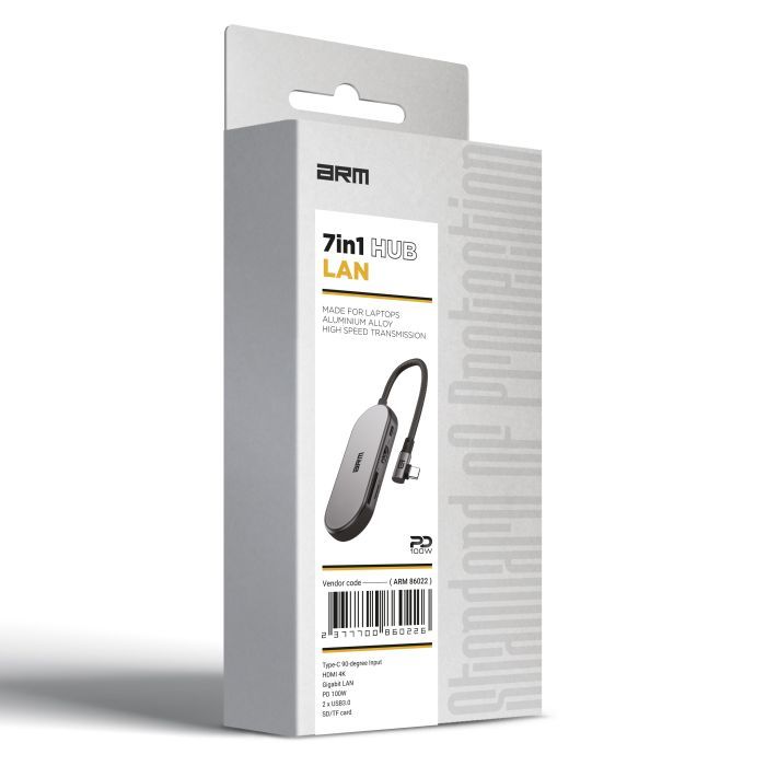 Концентратор Armorstandart Angle USB-C to HDMI 4K, RJ45, PD, 2USB, SD, microSD Grey (ARM86022) зображення 2