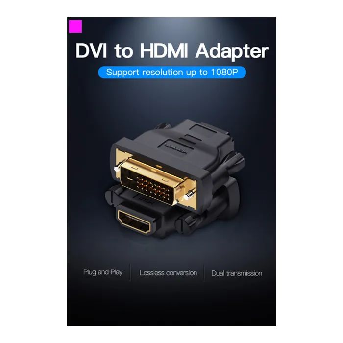 Переходник DVI(24+1) Male to HDMI Female black Vention (ECDB0) изображение 7