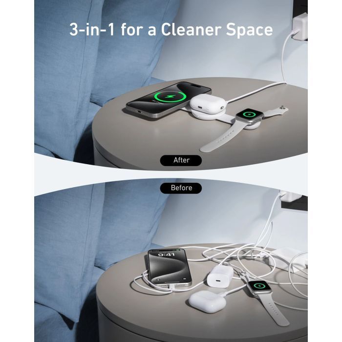 Зарядное устройство Anker MagGo Wireless Charging Pad 15W 3-in-1 Foldable White (B25M8H21) изображение 2