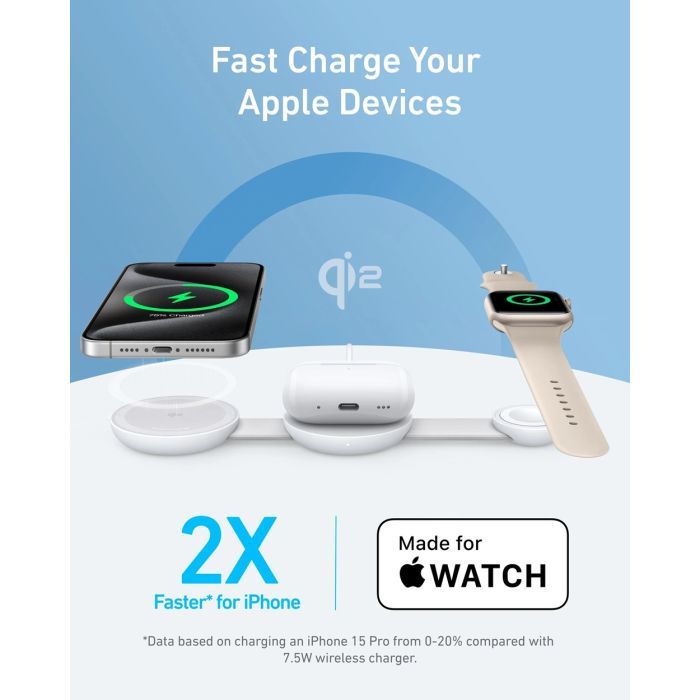 Зарядное устройство Anker MagGo Wireless Charging Pad 15W 3-in-1 Foldable White (B25M8H21) изображение 5