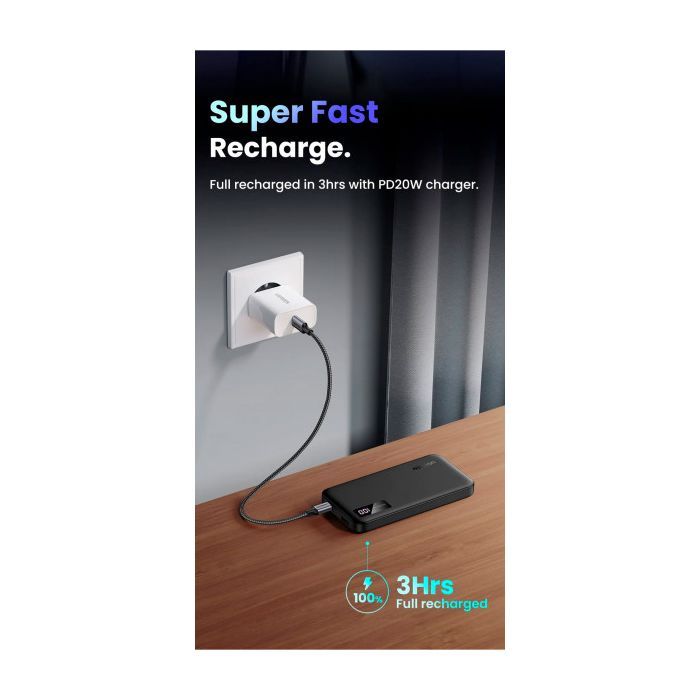 Батарея універсальна Ugreen 10000mAh 20W PD, QC/3.0, USB-A, USB-C Black (PB311) (25742) зображення 4
