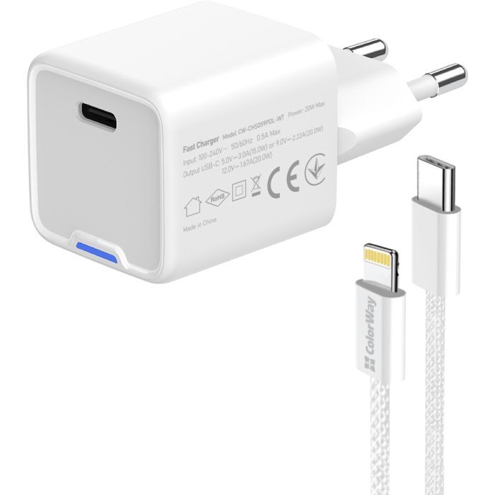 Зарядное устройство ColorWay C101D GaN Mini 20W PD PPS USB-C + cable USB-C to Lightning white (CW-CHS059PDL-WT) изображение 5