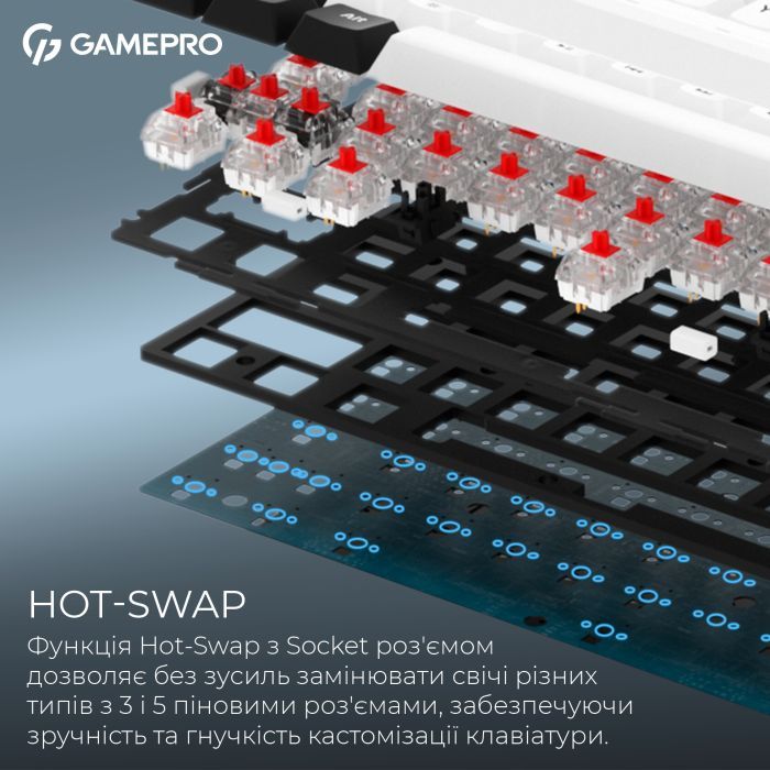 Клавіатура GamePro Asgard Valhalla MK210W Pro 65 RGB Wireless/Bluetooth/USB White (MK210W Pro) зображення 9