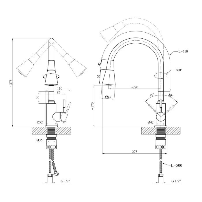 Змішувач Kroner Klassisch-ESG031BLK (CV035371) зображення 8