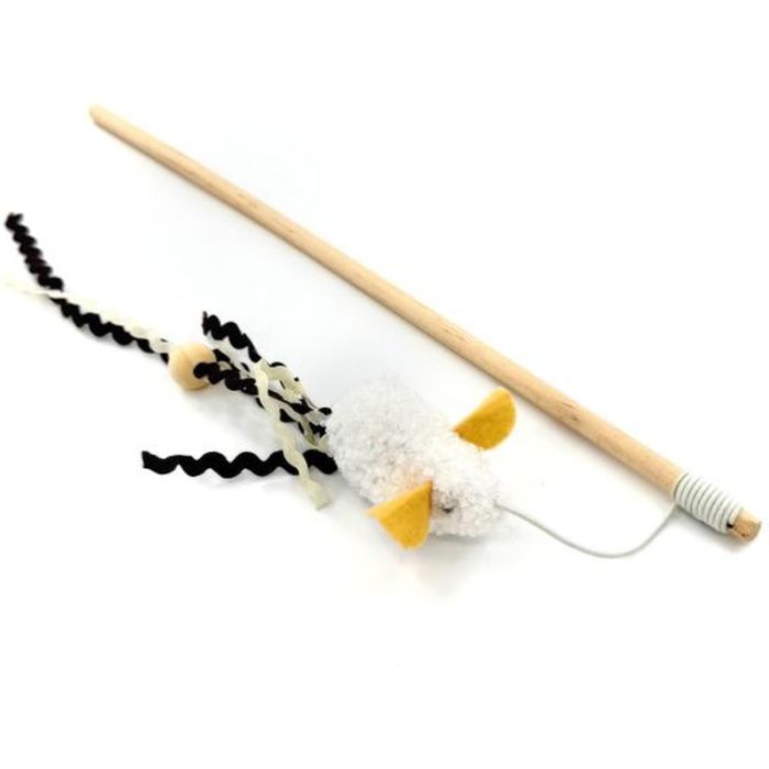 Іграшка для котів Hippie Pet Вудка з мишкою біла 40 см (HIPCW2303009B)