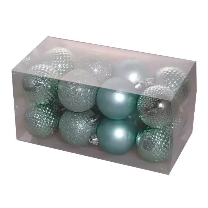 Елочная игрушка Chomik пластикові кульки 16 шт, 6 см, мікс бірюзові (5900779832602_1)