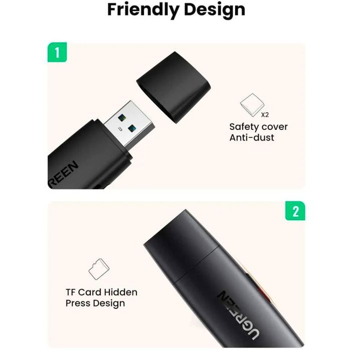 Зчитувач флеш-карт Ugreen USB-C + USB to TF/SD 3.0 CM304 black (80191) зображення 3