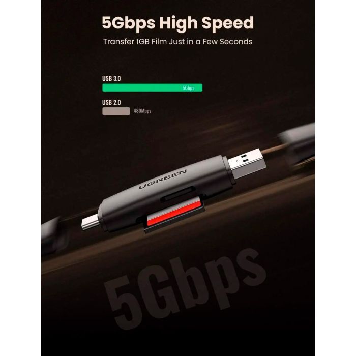 Зчитувач флеш-карт Ugreen USB-C + USB to TF/SD 3.0 CM304 black (80191) зображення 6