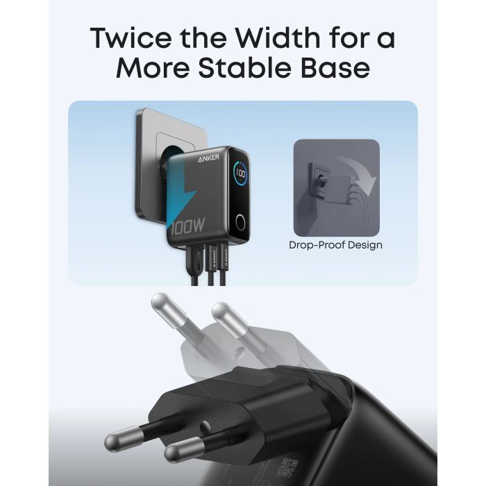 Зарядний пристрій Anker 2xUSB-C PD100W + 1xUSB GaN w Display + cable USB-C silver (B121BG41) зображення 3