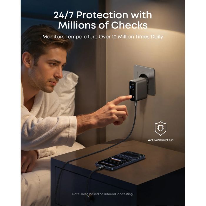 Зарядний пристрій Anker 2xUSB-C PD100W + 1xUSB GaN w Display + cable USB-C silver (B121BG41) зображення 4