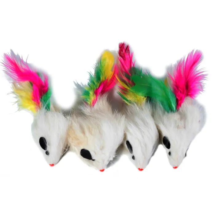 Игрушка для кошек "FOX" Мышь с погремушкой и пером (5901436129301)