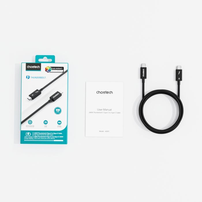 Дата кабель USB-C to USB-C 1.0m Thunderbolt 5 Intel certified Choetech (A3011) зображення 4