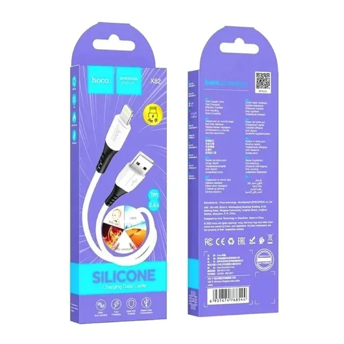 Дата кабель USB 2.0 AM to Lightning 1.0m 2.4A silicone X82 white HOCO (6931474768544) изображение 4