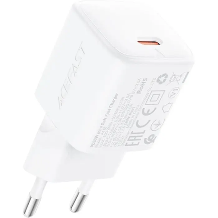 Зарядное устройство Acefast A118 USB-C PD30W GaN white (6974316285366)
