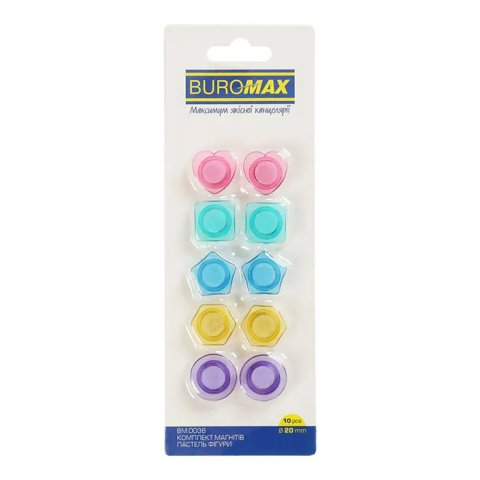 Магнит Buromax набор Пастель фигуры, 8 шт. 20 мм в упаковке (BM.0036)