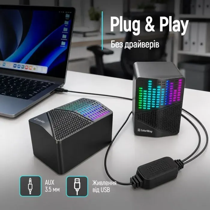 Акустическая система ColorWay SoundWave 2.0 RGB USB Black (CW-SPU06BK) изображение 8