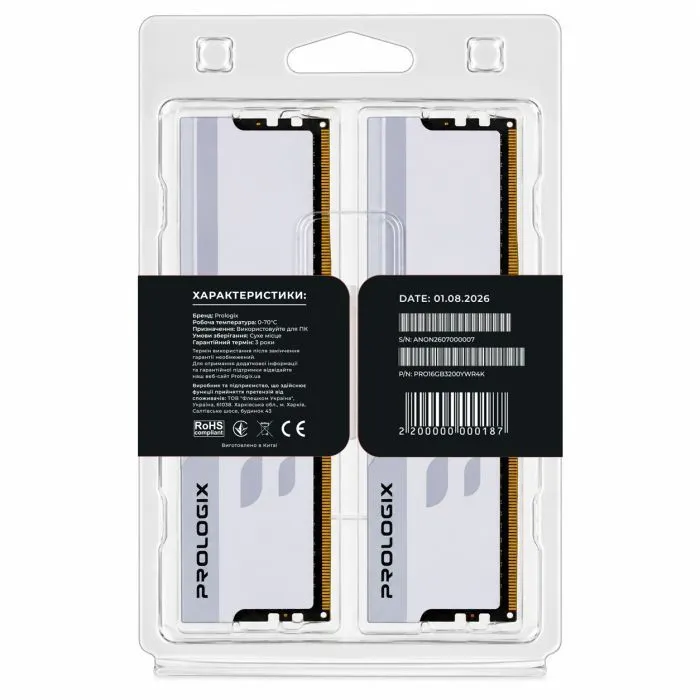 Модуль памяти для компьютера DDR4 16GB (2x8GB) 3200 MHz Onyx White RGB Prologix (PRO16GB3200YWR4K) изображение 5