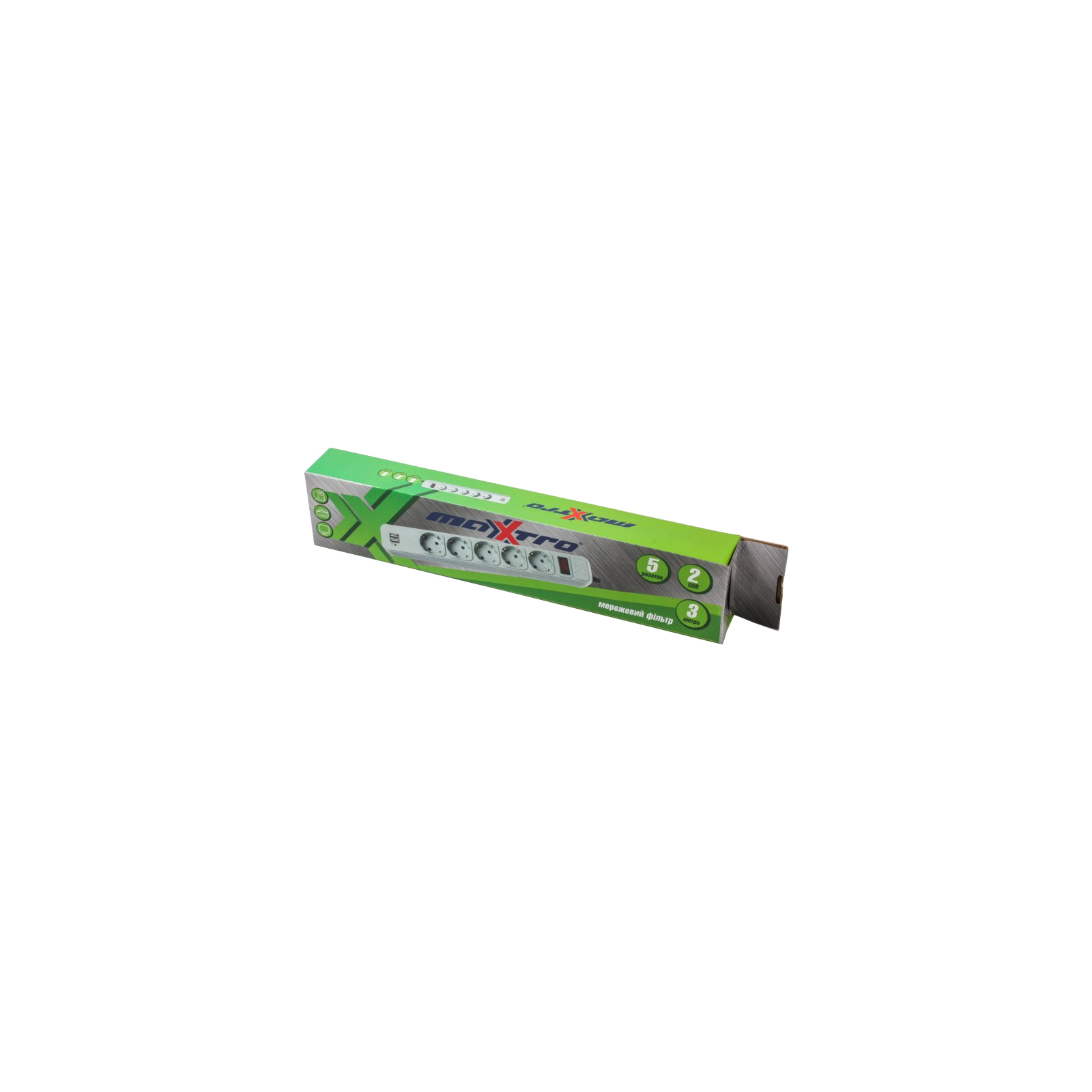 Сетевой фильтр питания Maxxtro PWE-05K-3, серый, 3 м кабель, 5 розеток, USB зарядка 2А (PWE-05K-3) изображение 2