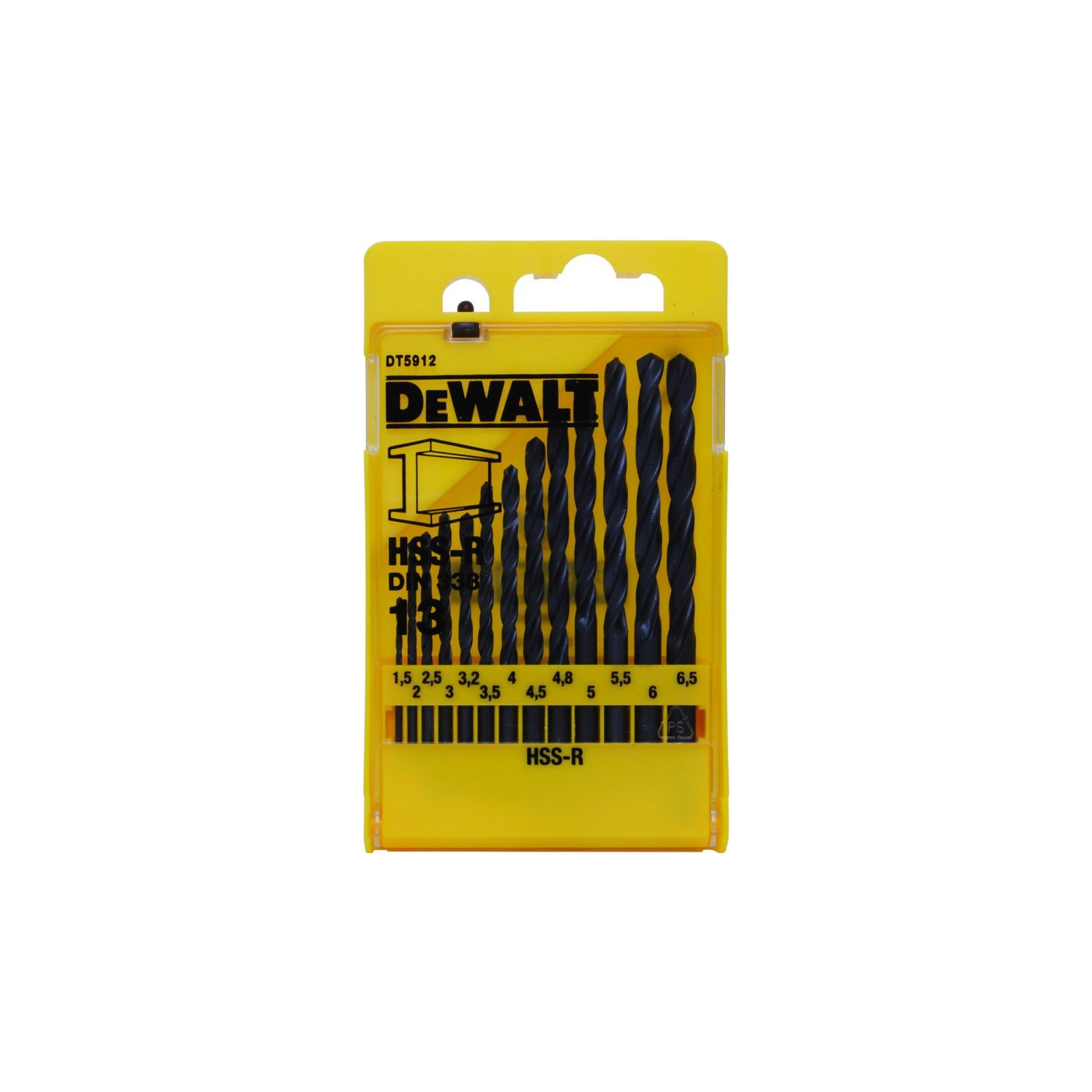 Набір свердл DeWALT HSS-R по металлу, 13шт, d=1,5-6,5мм. (DT5912)