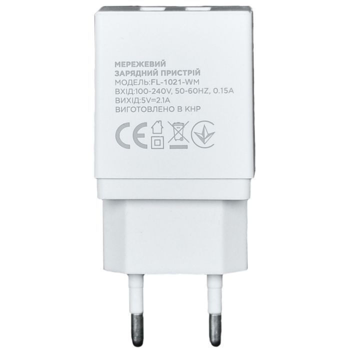 Зарядное устройство Florence 2USB 2A + microUSB cable white (FL-1021-WM)