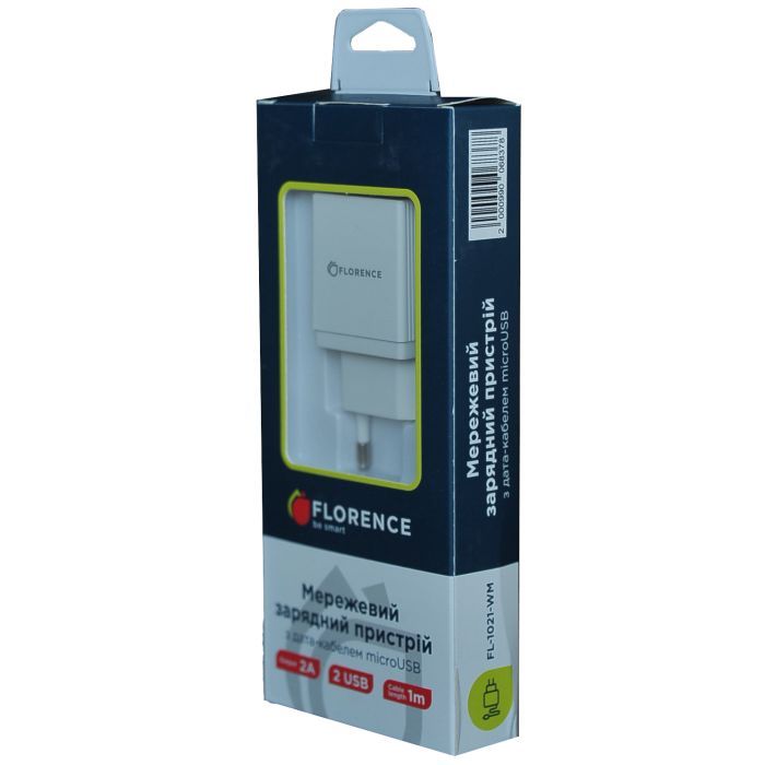 Зарядное устройство Florence 2USB 2A + microUSB cable white (FL-1021-WM) изображение 4