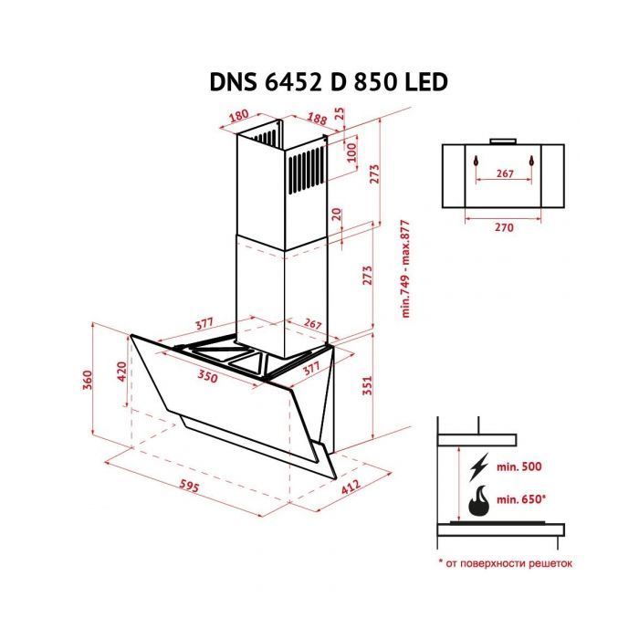 Витяжка кухонна Perfelli DNS 6452 D 850 GR LED зображення 12