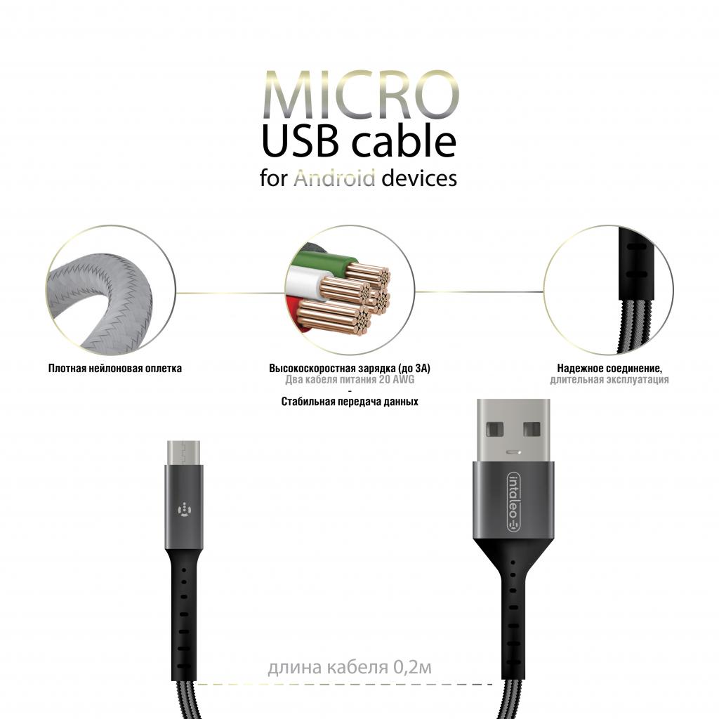 Дата кабель USB 2.0 AM to Micro 5P 0.2m Intaleo (1283126495632) зображення 3