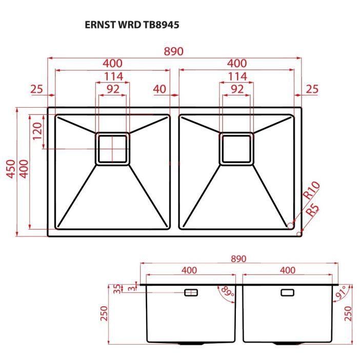 Мийка кухонна Weilor ERNST WRD TB8945 зображення 8