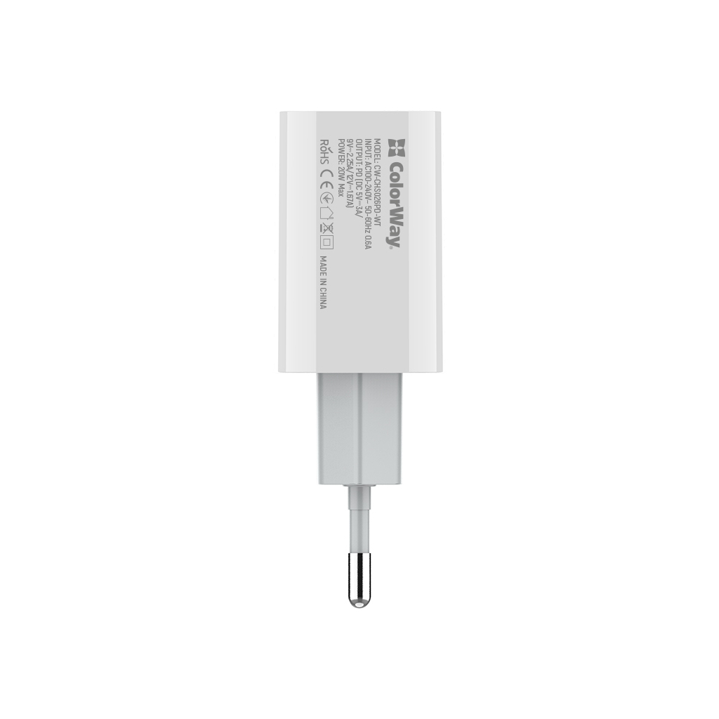 Зарядное устройство ColorWay Power Delivery Port USB Type-C (20W) V2 white (CW-CHS026PD-WT) изображение 3
