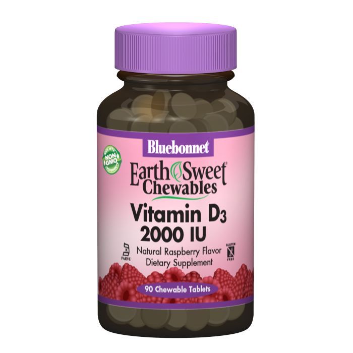 Витамин Bluebonnet Nutrition Витамин D3 2000IU, Вкус Малины, Earth Sweet Chewables, 90 ж (BLB-00364)