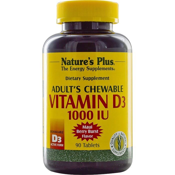 Витамин Natures Plus Жевательный витамин D3 для взрослых, Вкус ягод, 1000 МЕ, 90 (NTP1044)