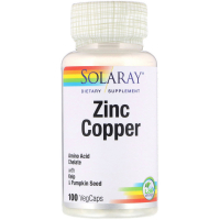 Фото - Вітаміни й мінерали Solaray Мінерали  Цинк і Мідь, Zinc Copper, 100 вегетаріанських капсул (SOR 