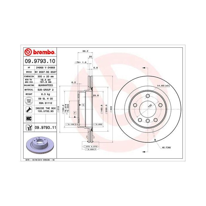 Гальмівний диск Brembo 09.9793.11