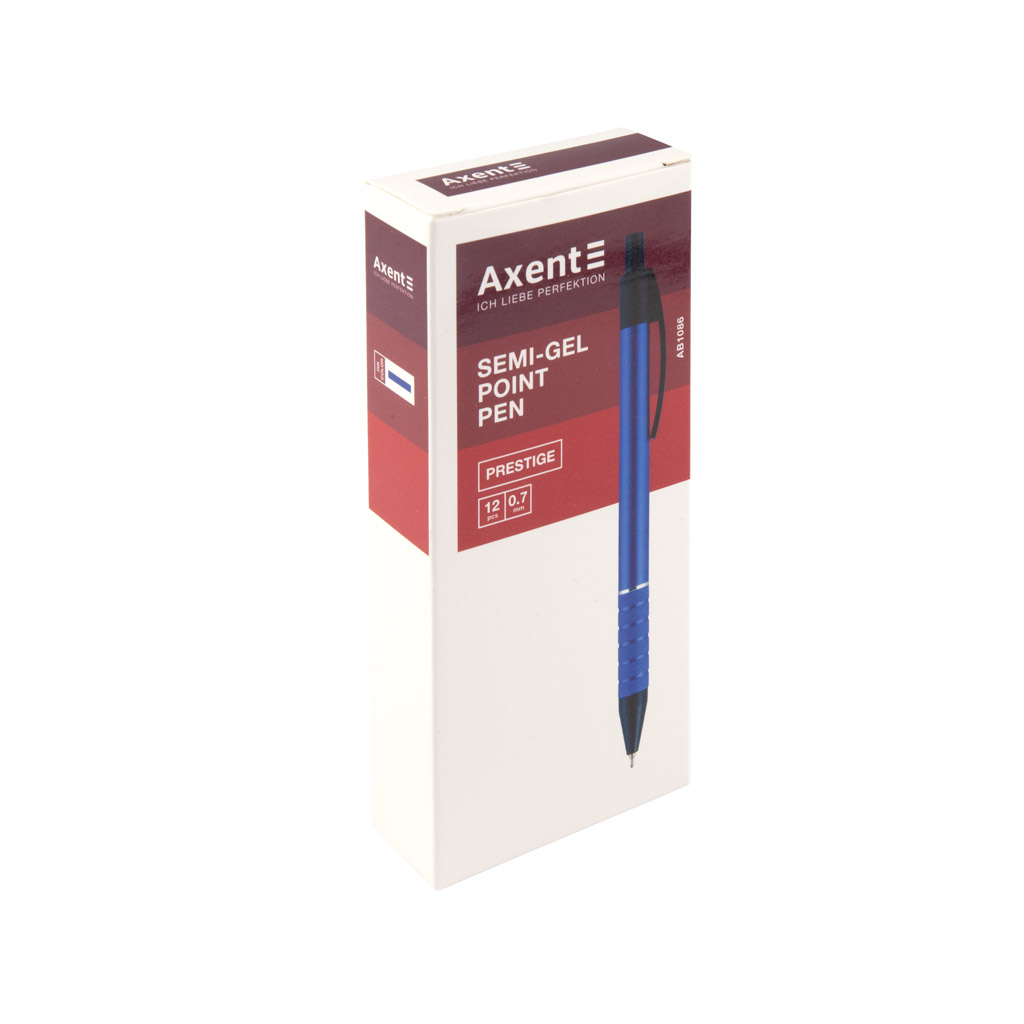 Ручка масляна Axent Prestige автоматична метал. корпус синій, Синя 0.7 мм (AB1086-02-02) зображення 2