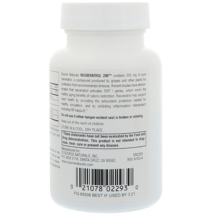 Антиоксидант Source Naturals Ресвератрол, Resveratrol, 200 мг, 60 таблеток (SN2293) изображение 2