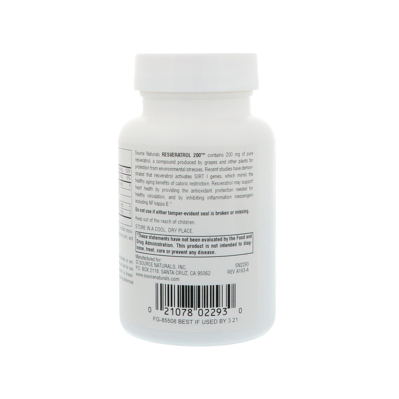 Антиоксидант Source Naturals Ресвератрол, Resveratrol, 200 мг, 60 таблеток (SN2293) изображение 2