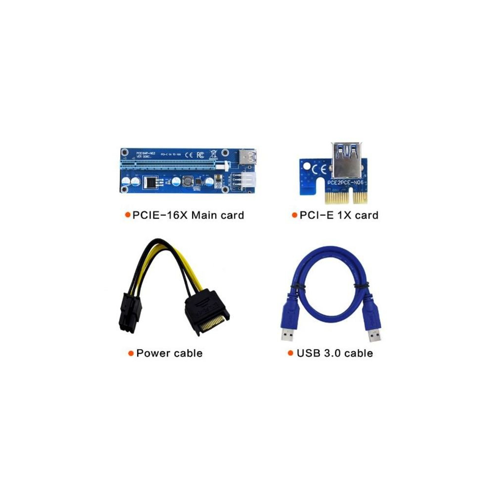Райзер PCI-E x1 to 16x 60cm USB 3.0 Cable SATA to 6Pin Power v.006C Dynamode (RX-riser-006c 6 pin) зображення 4