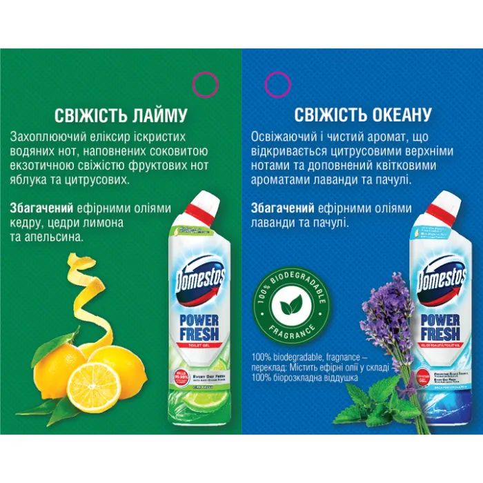 Засіб для чищення унітазу Domestos Aroma Power Свіжість океану 700 мл (8720182273406/8720181345951/8720182431240) зображення 3