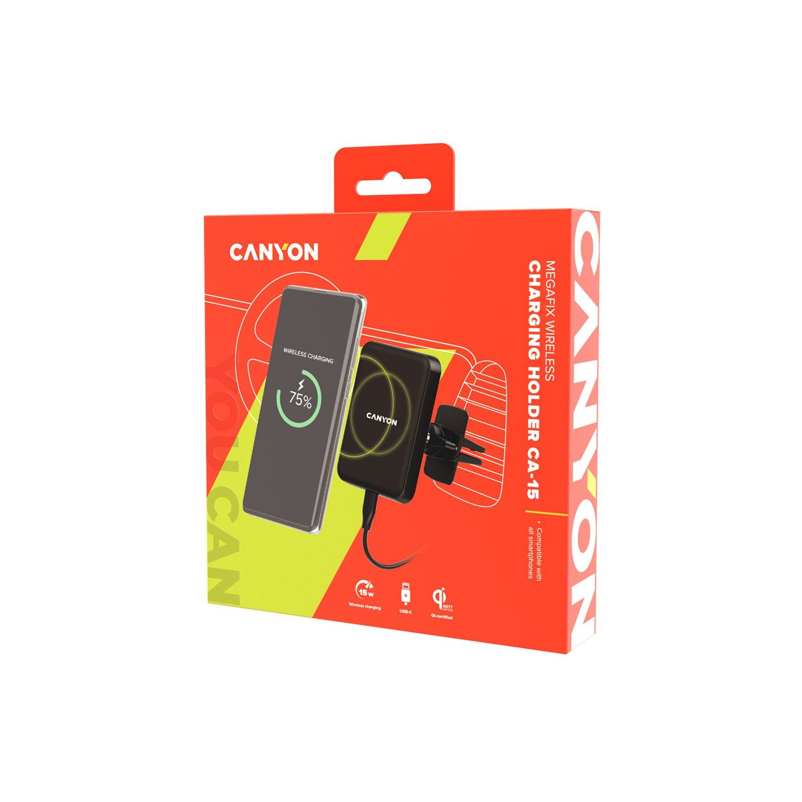 Универсальный автодержатель Canyon Car holder and wireless charger MegaFix, C-15, 15W (CNE-CCA15B) изображение 5