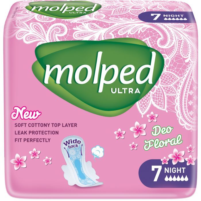 Гигиенические прокладки Molped Ultra Night Deo Floral 6 капель 7 шт. (8690536839636)