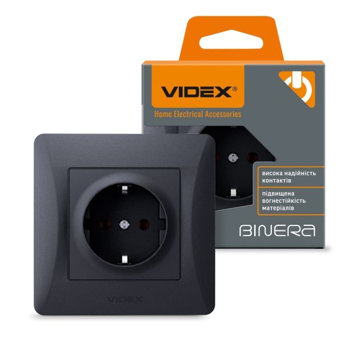 Розетка Videx BINERA 1ая с заземлением черн (VF-BNSK1G-BG) изображение 4