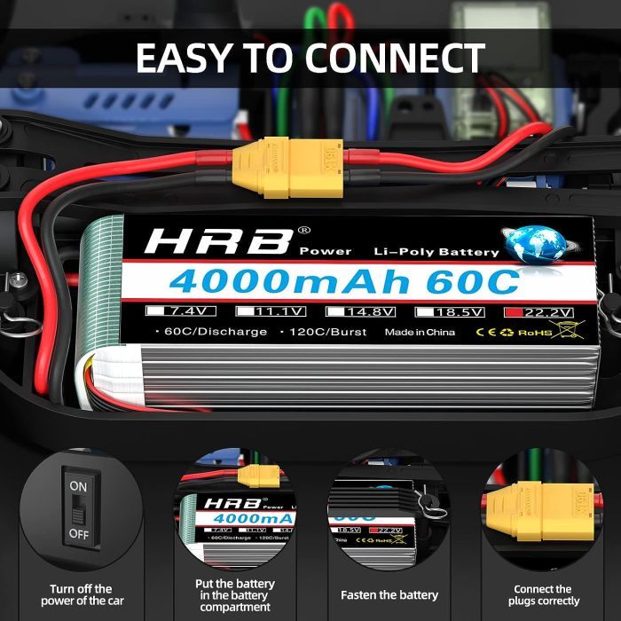 Аккумулятор для дрона HRB_ Lipo 6s 22.2V 4000mAh 60C Battery XT60 Plug (HR-4000MAH-6S-60C-XT60) изображение 2
