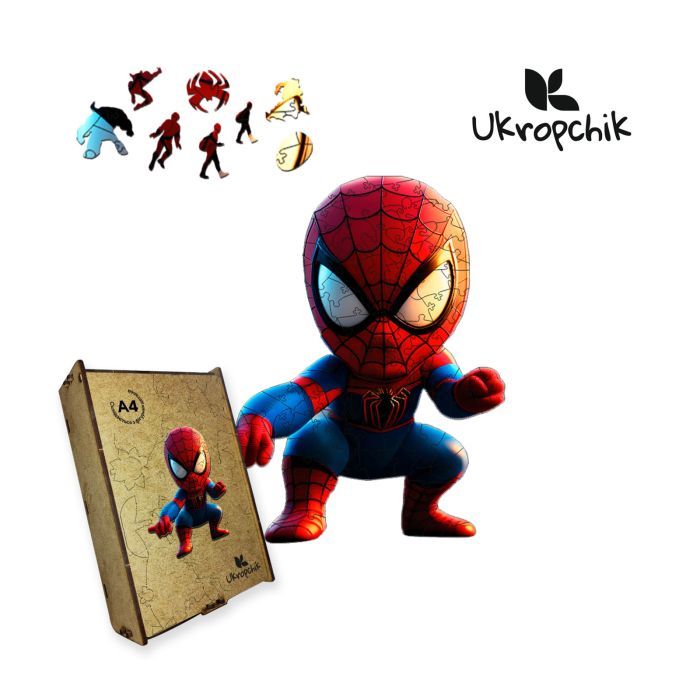 Пазл Ukropchik деревянный Супергерой Спайди size - M в коробке с набором-рамкой (Spider-Man Superhero A4)