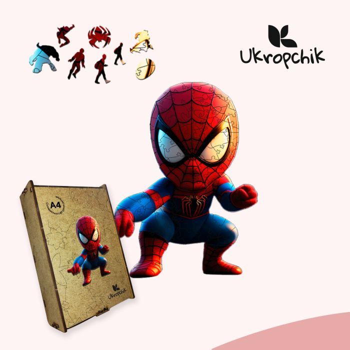 Пазл Ukropchik деревянный Супергерой Спайди size - M в коробке с набором-рамкой (Spider-Man Superhero A4) изображение 5