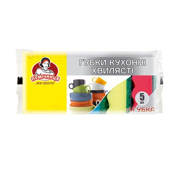 Губки кухонні Помічниця Хвилясті 100 х 70 х 38 мм 6 шт. (4820012349579)