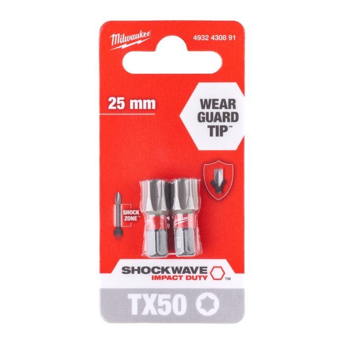 Набор бит Milwaukee SHOCKWAVE, TX50, 25мм, 2шт (4932430891) изображение 3