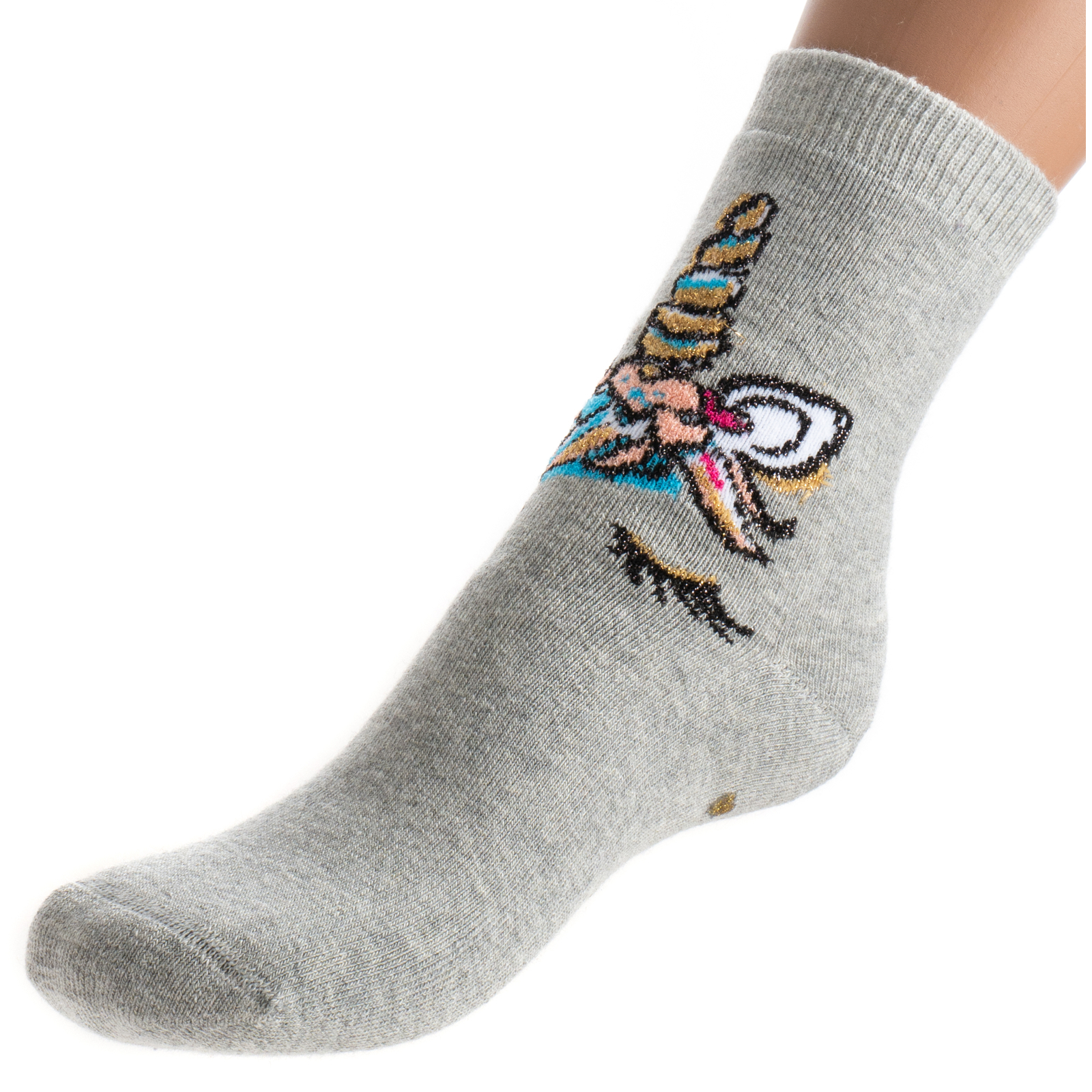 Шкарпетки дитячі Bross махрові з єдинорогом (9620-8-gray)